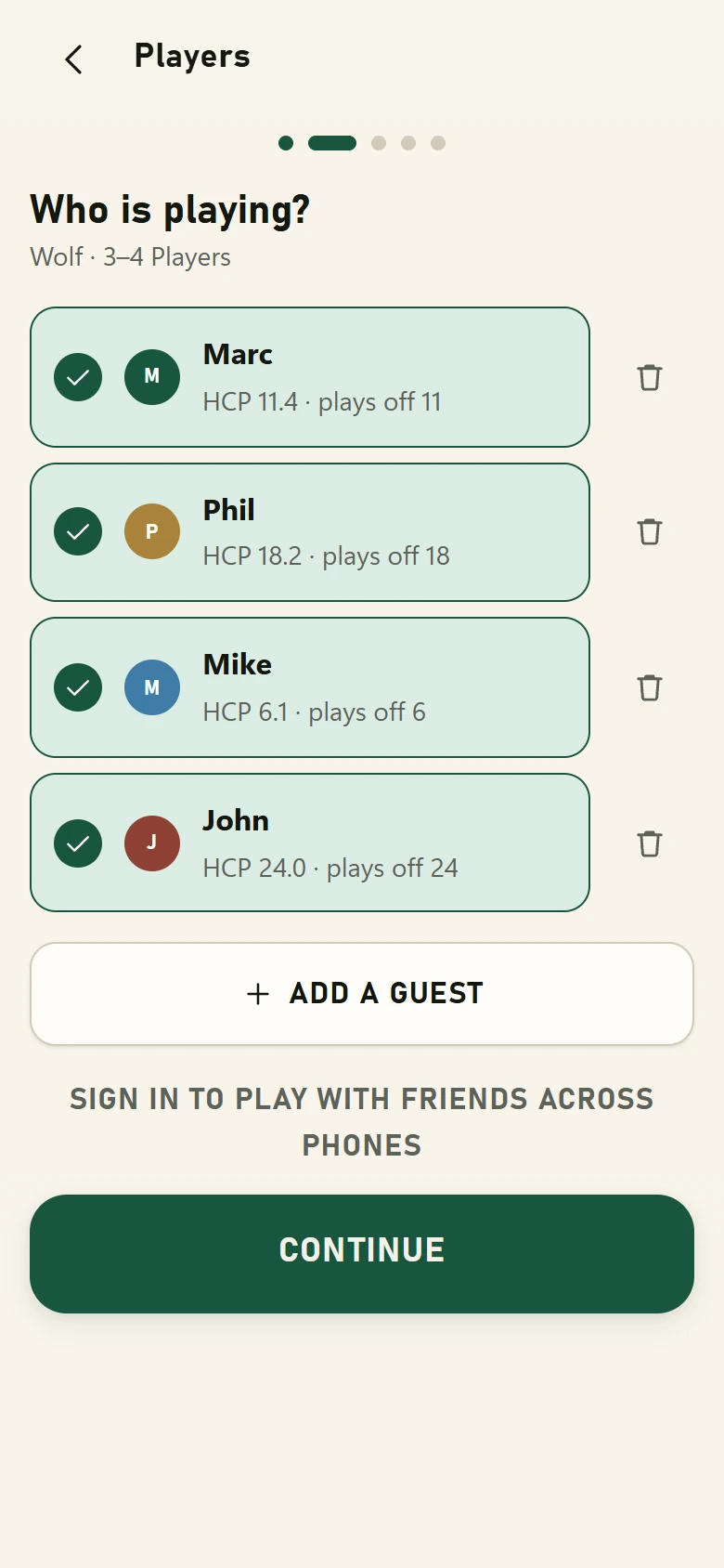 Selecting the players for the round.